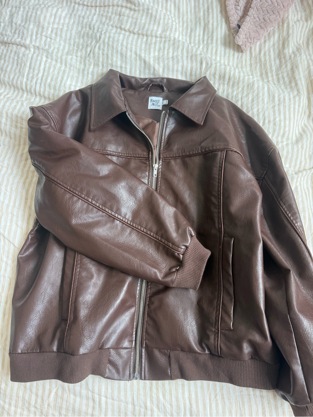 Princess Polly brown faux leather jacket in a US 6 #fauxleather #princesspolly